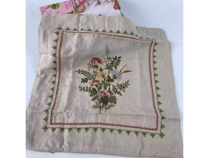 Taie d'oreiller brodée 100% chanvre, broderie industrielle lourde, broderie complète, pur coton 45x45cm