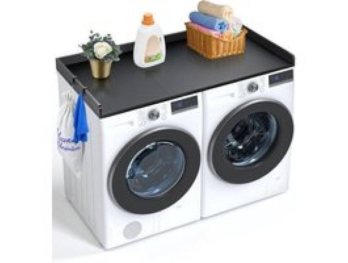 VEVOR Comptoir pour lave-linge et sèche-linge, 3 panneaux d'épissure, surface de comptoir en bois, coussinets antidérapants et résistants à l'eau, pour organisation et rangement de la buanderie, noir