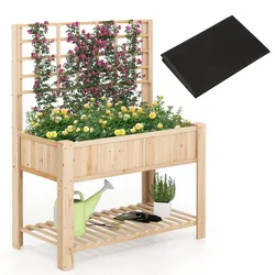 Helloshop26 - Hochbeet mit Rankgitter Gartenstruktur 116 x 59 x 150 cm ergonomischer Sitz gemütliche Atmosphäre Naturholz 20_0012210