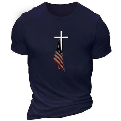 Männer Patriotic Christian Cross American Flag Grafik Kurzarm T-Shirt