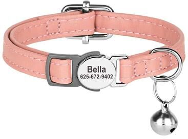 Uplift Picks Personalized PU Leather Cat Collar With Engraved ID Nameplate pink