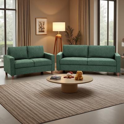 ZWYO HOSIMU Mid-Century Modern 2-Piece Fabric Sofa Set with Loveseat & 3-Seater Sofa, High-Density Foam Cushions & Wood Legs