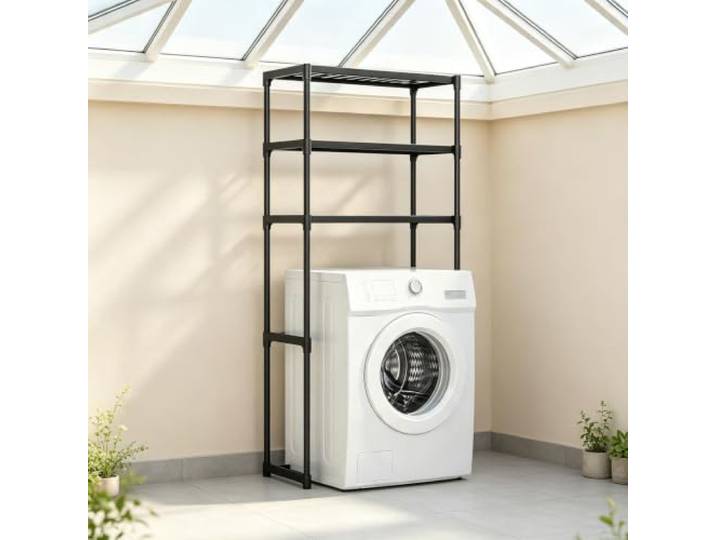 kumamart 3 Etagen Waschmaschinenregal, Überbau Regal für Waschmaschine Bad Platzsparendes Überbauregal für die Waschmaschine mit schnellem 3-Schritte-Aufbau.(Black)