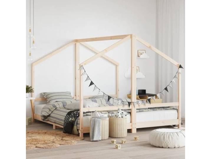 WXGTBKPR Kinderbett 90x200 cm aus massivem Kiefernholz, Robustes Einzelbett für Kinder ab 4 Jahren, Massivholz Kinderbettgestell