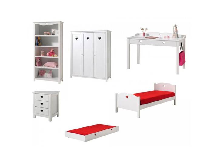 Ensemble 26 Amori Blanc - Lit gigogne - Bois - Panneaux de particules - Meuble de chambre