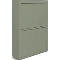 NATURN LIVING Schuhschrank 2 Türen – 50 x 15 x 71 cm – Schuhregal – Schuhaufbewahrungssystem – Metall – Schuhaufbewahrungsbox – Olivgrün