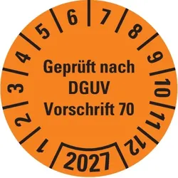 Dreifke® Prüfplakette Geprüft n. DGUV Vorschrift 70,2027,orange,Dokufolie,Ø30mm,18/BOG