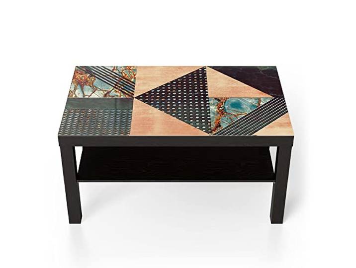 DEQORI Glastisch schwarz groß 90x50 cm Motiv Dekoratives Fliesendesign ausgefallener Beistelltisch aus Glas Hochglanz Couchtisch fürs Wohnzimmer moderner Couch Tisch mit Design