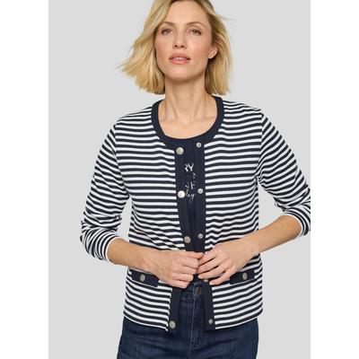 Blouson RABE, Damen, Gr. 50, blau (pazifik), Web, Obermaterial: 83% Polyester, 12% Viskose, 5% Elasthan, gestreift, regular fit normal, Rundhals, gerader Abschluss, Jacken Blouson, mit Streifen Muster