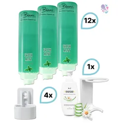 KOMPLETT-SET Duscherlebnis 12x425ml verschied. Düfte, 1x300ml Intim Reinigungsschaum+ 5x Wandhalterung