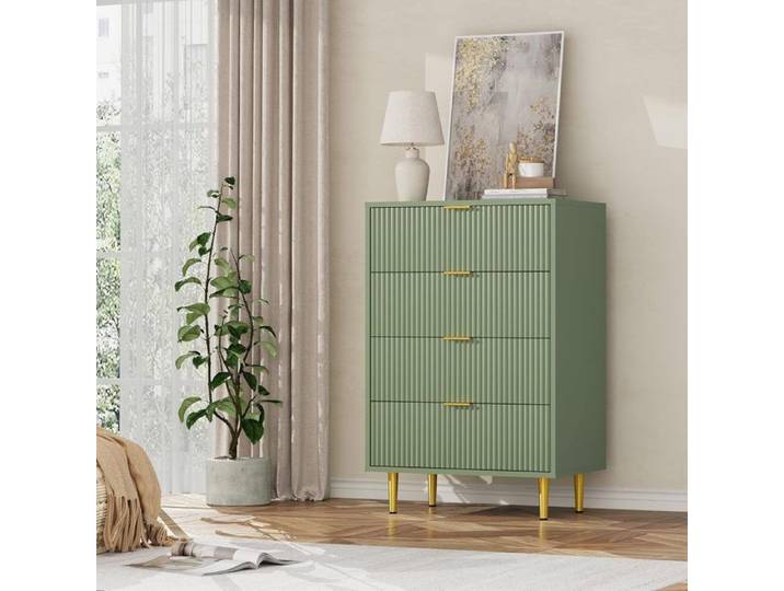 Commode de chambre Commode 4 Tiroirs-Style moderne-commode avec tiroirs-Table De Chevet en Bois Poignées en Métal Vert avocat