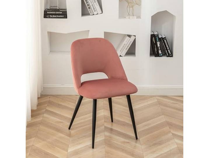 Esszimmerstühle, Rosa, 2 Stück, Samt, 4 Schwarze Metallbeine, höhenverstellbare Kufen, großzügige Polsterung für Bequeme Stühle aus Samt