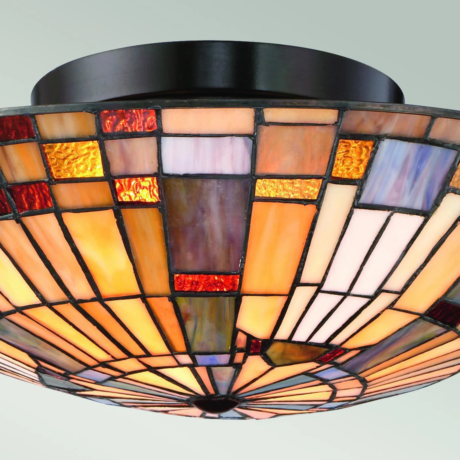 Quoizel Inglenook Tiffany plafondlamp, veelkleurig/brons, rond, diameter: 41 cm