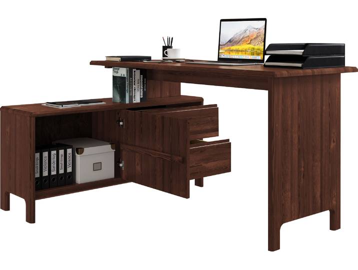 Schreibtisch GOODPRODUCT Luven, aus Massivholz , braun (dunkelbraun), B:140cm H:76cm T:60cm, Tische, Schreibtisch, in 2 Breiten, variable Nutzung als Schreibtisch oder Eckschreibtisch