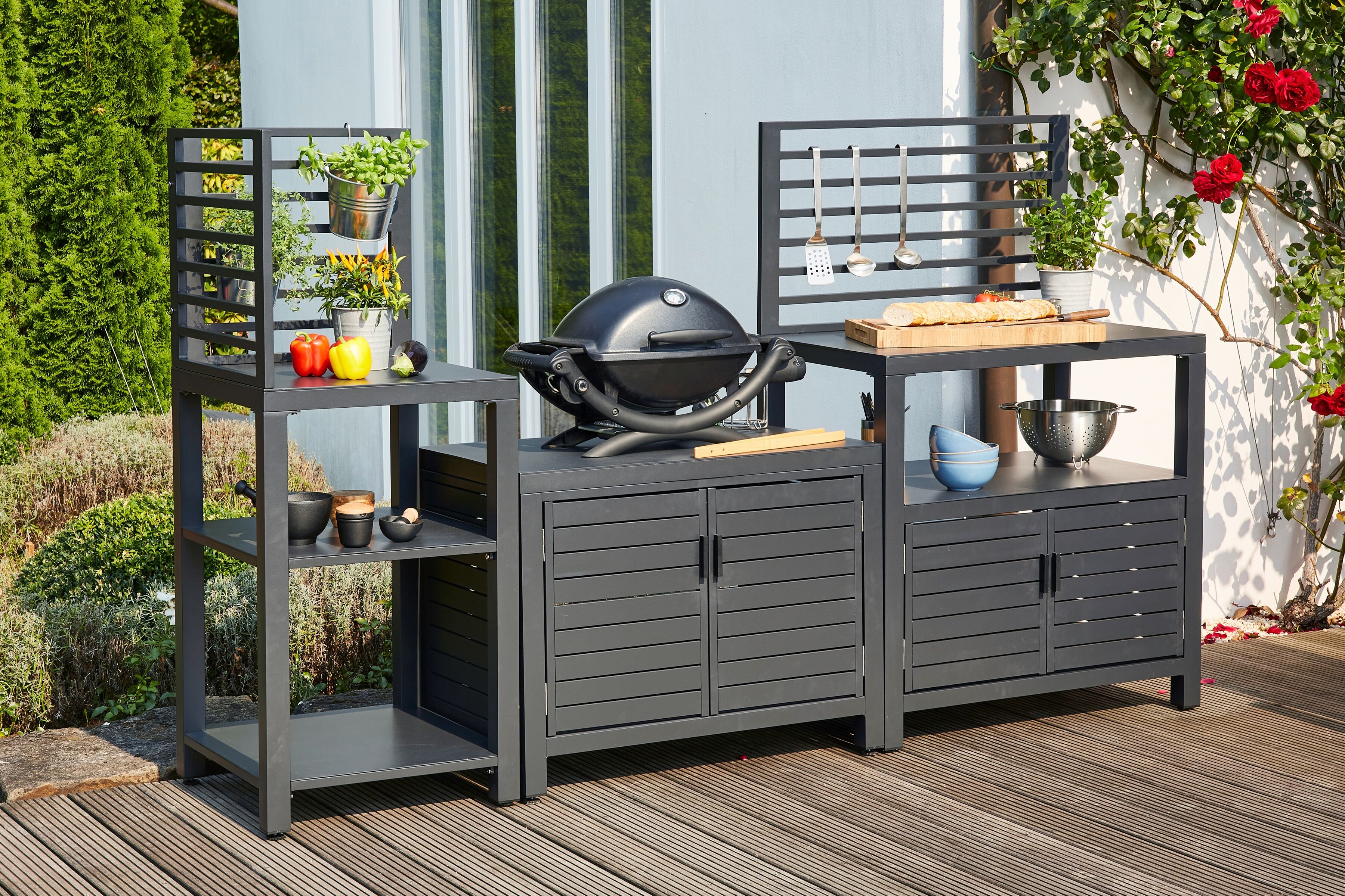 Outdoor-Küchenmodul SIENA GARDEN "Texas", grau (anthrazit), ohne E-Geräte, Aluminium, Schränke, Outdoor-Küchenmodul, 3-tlg., Gestell und Arbeitsflächen aus pulverbeschichtetem Aluminium
