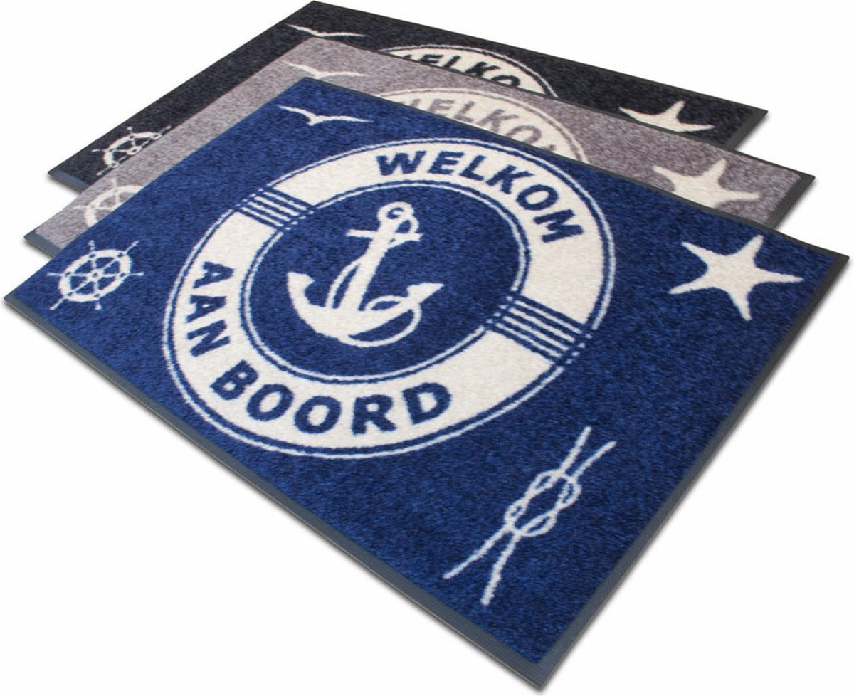LogoMatz Deurmat Welkom aan boord - Marine Blue - 50 x 75 cm - Wasbaar