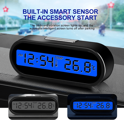 Inspire Essentials Mini Digital Car Clock With LCD Display Thermometer And Backlight black B