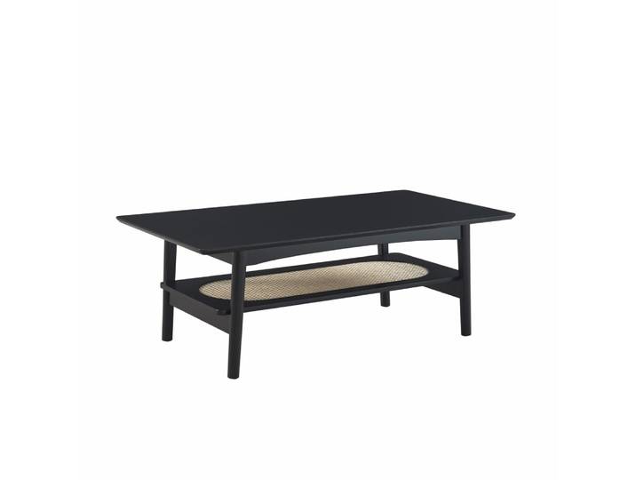 Table basse noire et cannage rotin