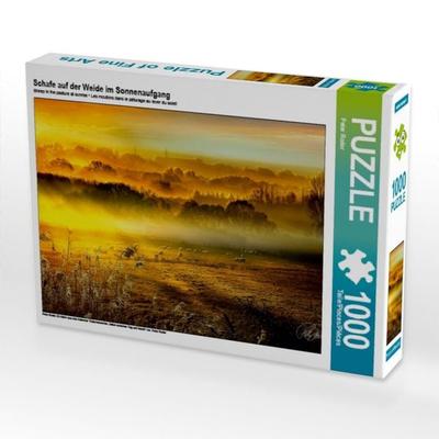 CALVENDO Puzzle Schafe auf der Weide im Sonnenaufgang | 1000 Teile Lege-Größe 64x48cm Foto-Puzzle für glückliche Stunden