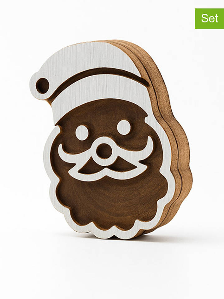 Samimi 2er-Set: Blockdruck-Stempel ''Santa'' in Natur/ Weiß - (L)7 x (B)5 cm - onesize