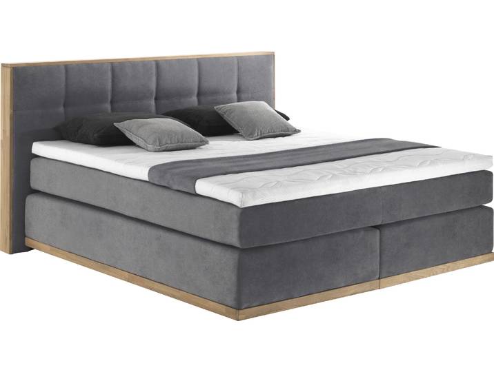 Boxspringbett, Silber, 180x213 cm, Massivholz & Polyester, 2 Matratzen H3/H4, Modern & Vintage