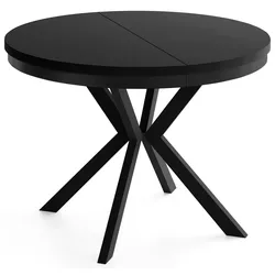 ESSTISCH Ross runder ausziehbarer, Schwarz 90-170/90/76 cm