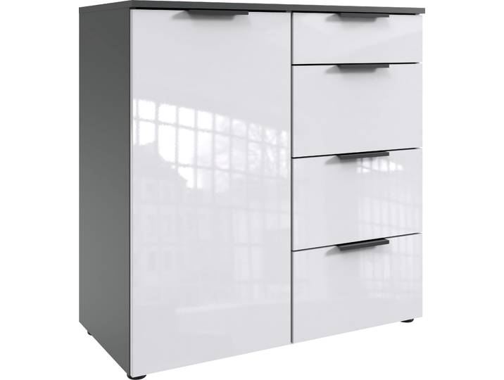 Kombikommode WIMEX level36 D by fresh to go , grau (korpus graphit, front lack weiß), B:81cm H:84cm T:41cm, Holzwerkstoff, Sideboards, Kombikommode, mit lackierten Hochglanz Fronten, soft-close Funktion, 81cm breit
