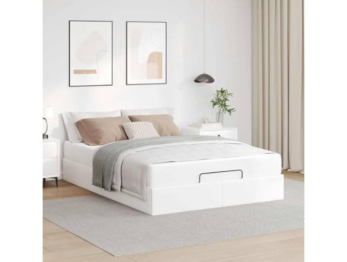 Matte Oberfläche minimalistisches Design Schlafzimmer Stil 140x190 cm Weiß Bettgestell mit Matratze 2er Set Weiß PVC Lattenrost Stauraum 140x200 Komplettbett für Schlafzimmer Gästezimmer