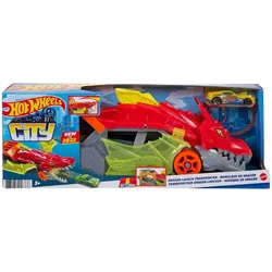 Mattel GTK42 - Hot Wheels - City - Drachen-Starter-Transporter mit einen Fahrzeug 1:64