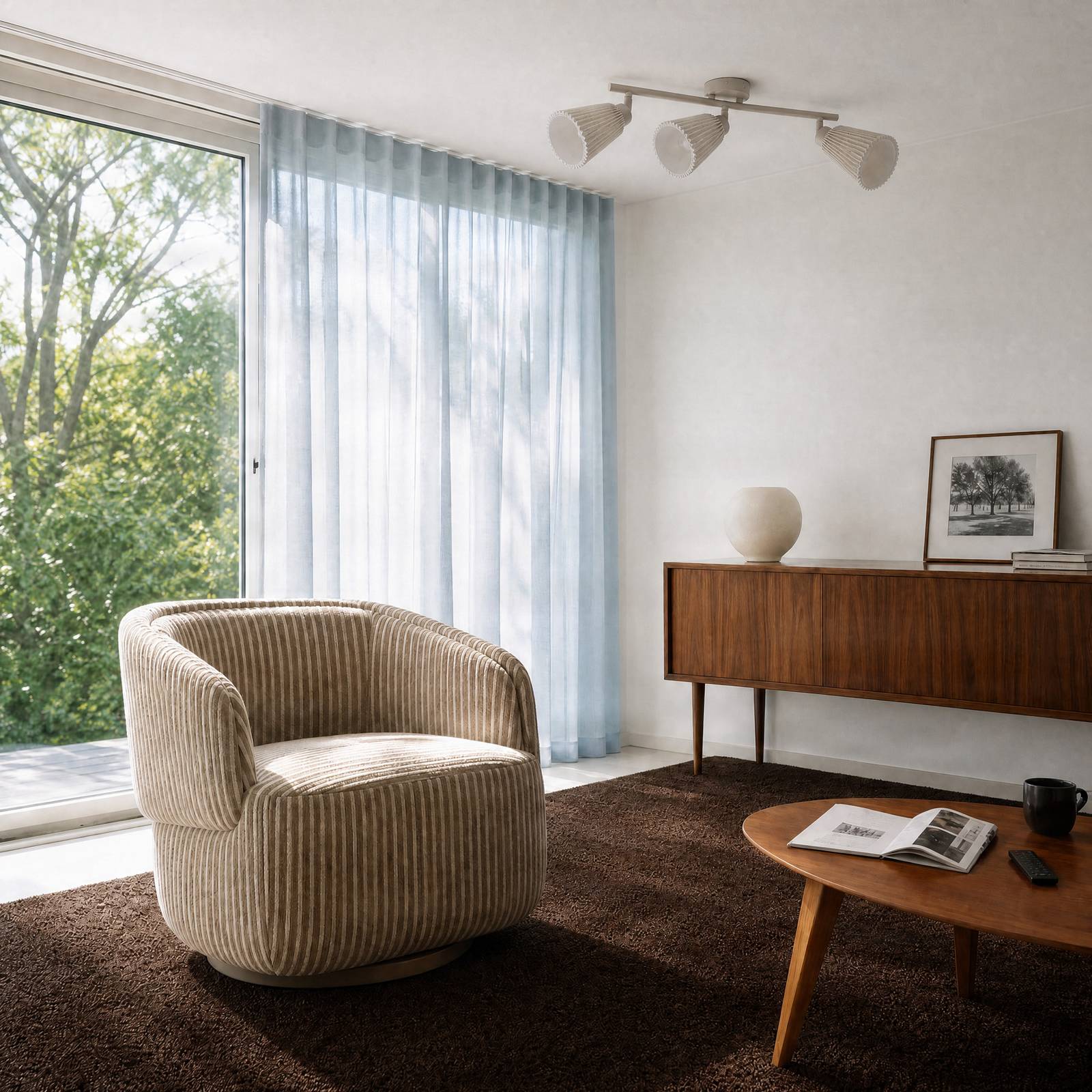 NOLA Deckenstrahler Percy, beige, 3-fl., Länge 70 cm, Leinen Percy NOLA, dimmbar, creme / amber, für Wohn- / Esszimmer, Textil / Stoff / Seide, Modern, Strahler