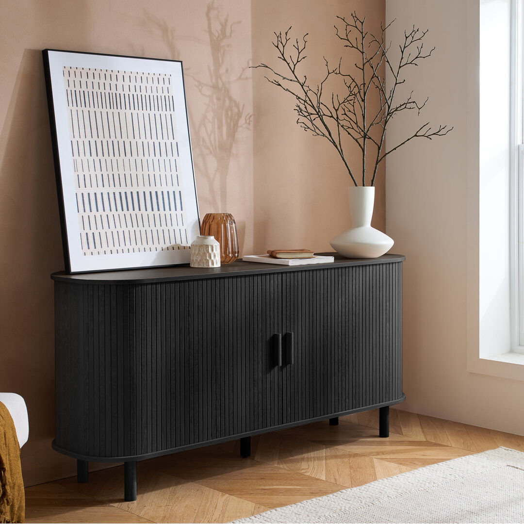 17 Stories Suire 2 DOOR FLUTED SIDEBOARD Black 76cm H X 160cm W X 45cm D
