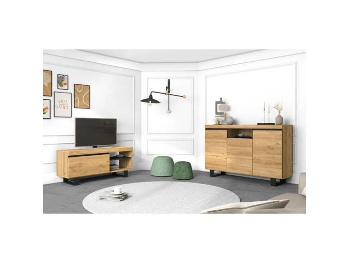 Skraut Home - Set Naturale salle à manger meuble auxiliaire buffet-meuble TV 120cm chêne noir nordique
