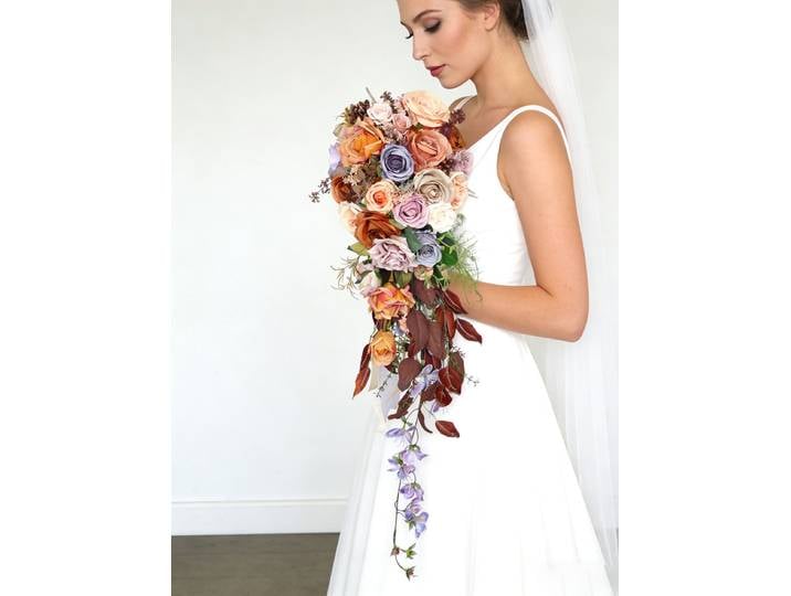 Orange Wedding Bridal Bouquet, Bride Artificial Rose Flowers
