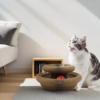 Inspire Essentials TwistPlay Cardboard Cat Scratcher Interactive Foldable Cat Toy wood Color
