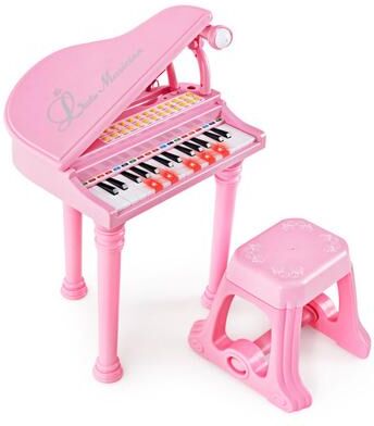 Costway 31 Keys Kids Piano Keyboard with Stool and Piano Lid-Pink
