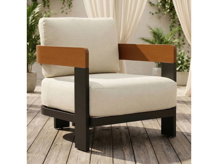 Chaise de jardin d'extérieur - LITTLE TREE - Little Tree - Structure aluminium aspect bois - Coussins déhoussables - 76x79x63 cm