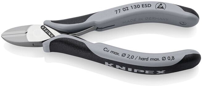 KNIPEX Coupe-câbles électronique ESD 77 02 130 ESD, 130 mm, poignées multi-composants, articulation traversante (77 02 130 ESD)