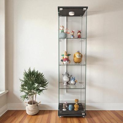 FUNDIN Glass Display Cabinet with Doors & Locks, Acrylic Shelves, Floor Standing Storage Showcase for Home or Office