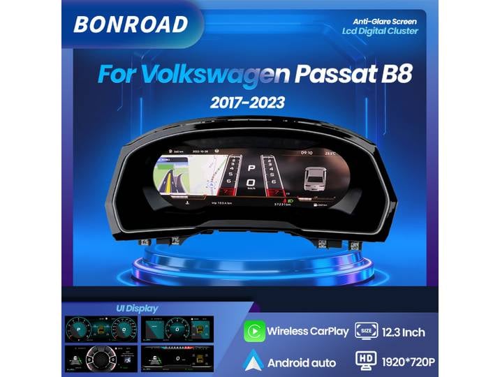 BONROAD 12.3 LCD tableau de bord numérique groupe d'instruments CarPlay Android Auto pour Volkswagen Passat B8 CC voiture compteur de vitesse Paneel
