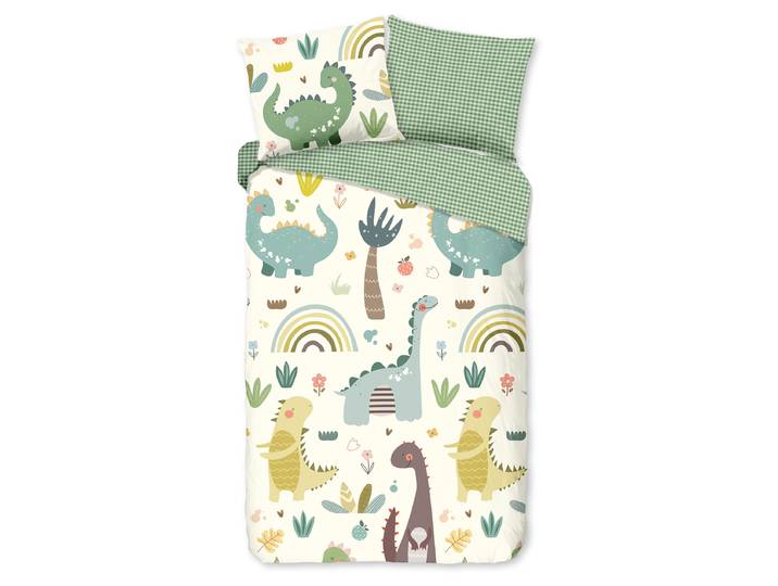 Kinderbettwäsche Quint 140 x 200/220 cm + Kissen 70 x 60 cm Grün/Beige