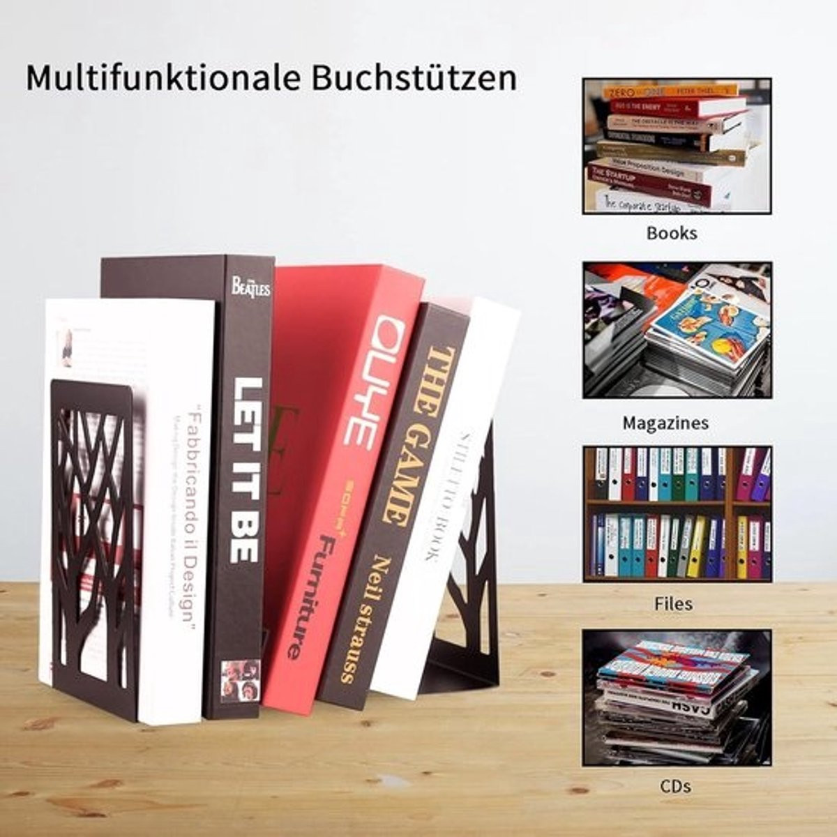 Metaal Boeksteun 3 Paar - Zwarte Boekhouder en CD DVD Houder met Penhouder