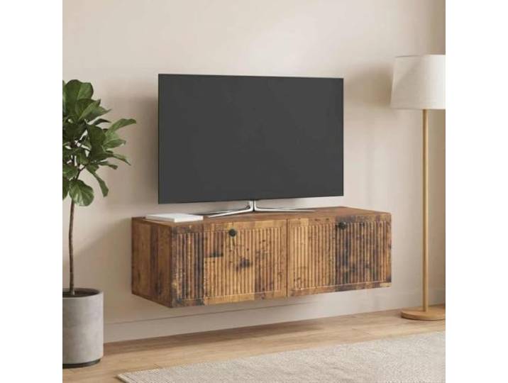 GKMBCVDFR Wandmontierter TV-Schrank Altholz 98x41x30 cm Holzwerkstoff Altholz-Optik, Spanplatten-Konstruktion, 90°-Scharniertüren, Metallknöpfe, Wandmontage, Wohnzimmer