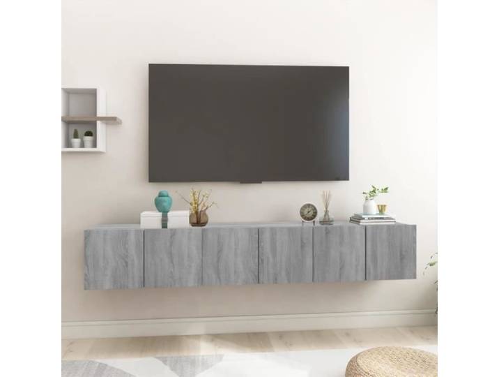 Meubles TV suspendus Sonoma gris - Bois massif - Contemporain - Design
