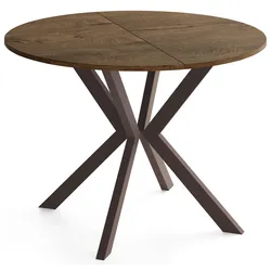 ESSTISCH Valio rund oval ausziehbar verlängerbar mit braunen Metallbeinen, Eiche Braun Rustikal 90-130/90/76 cm