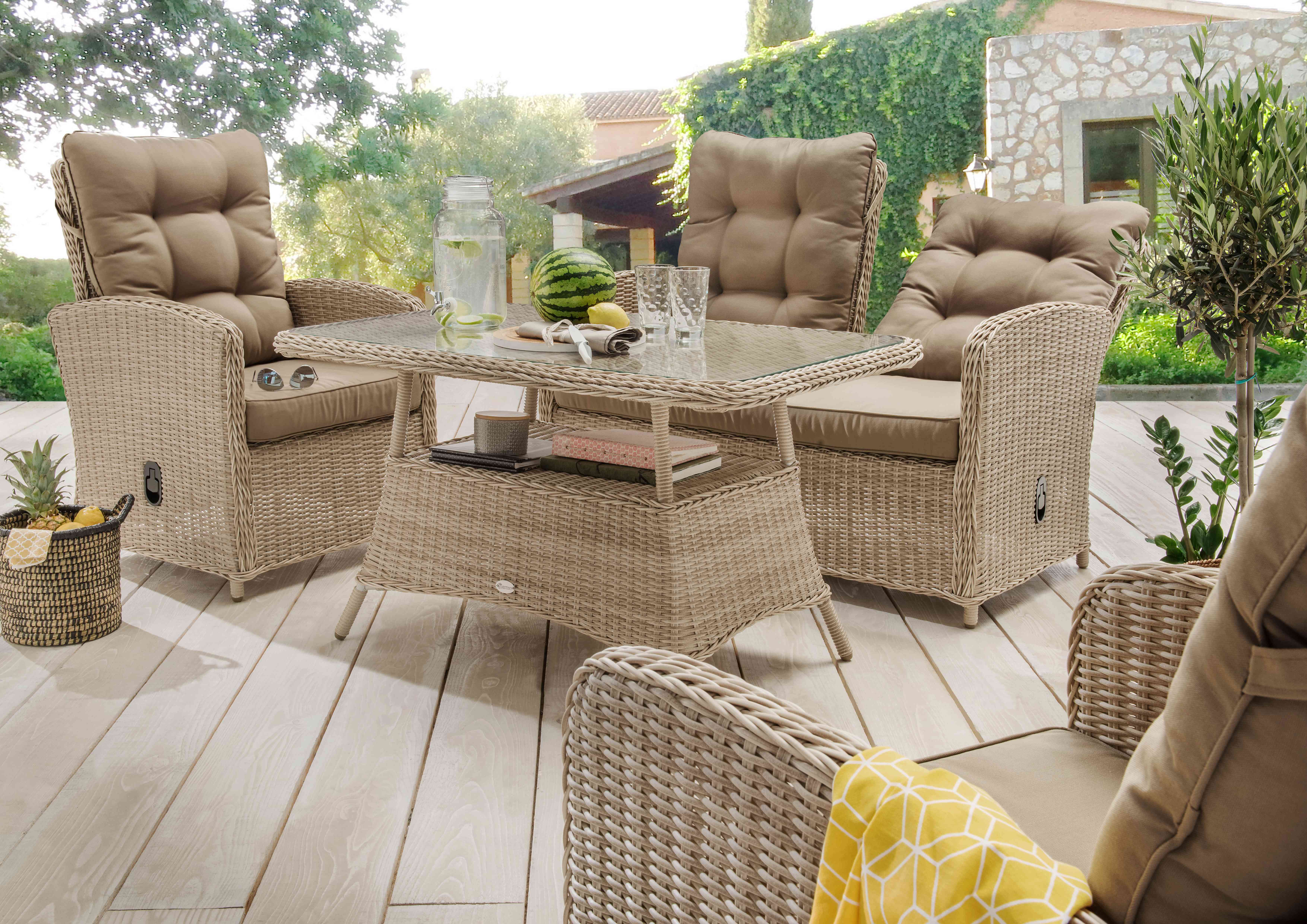 Destiny Loungeset MERANO 2 Sessel, 2er Sofa, 1 Tisch 120x77x66cm, pearl shell