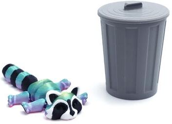 Inspire Curations 3D Printed Articulated Raccoon Toy Movable Fidget Desk Decor blue With Trash