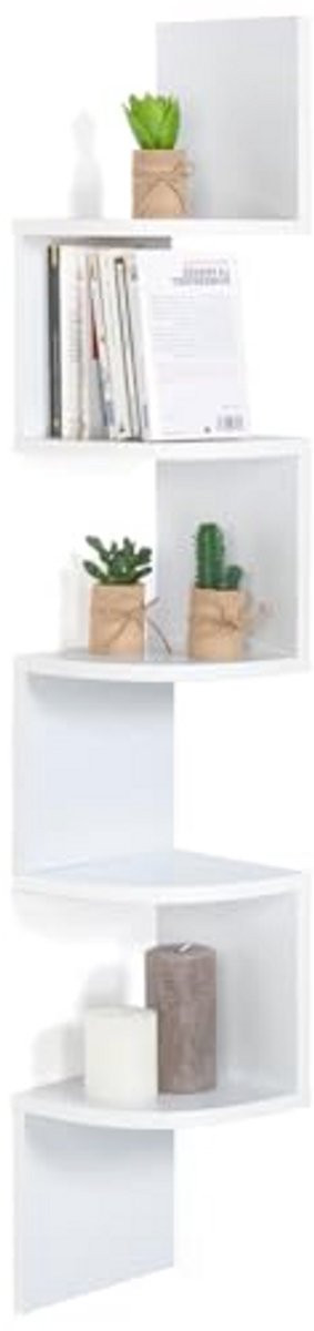 Wit Hoekplank Wandrek met 5 Niveaus voor Stijlvolle Opslag, Breedte: 120 cm