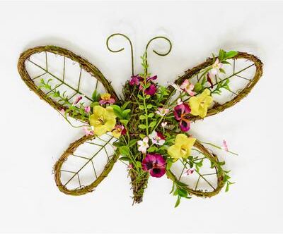 Worth Imports "11"" Hanging Rattan Butterfly with Flowers - 11"