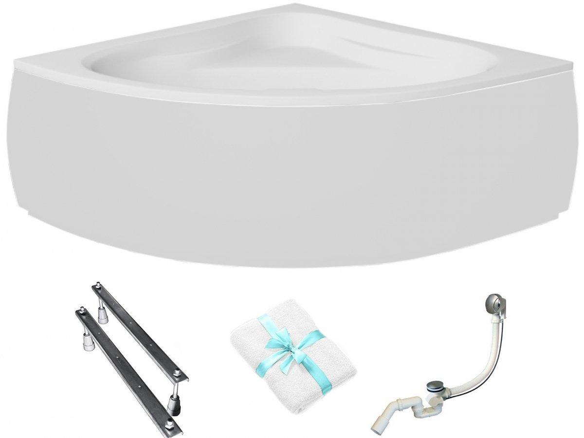 Aqua For You | Besco Eckbadewanne Mia - 140x140 Cm - Weißes Gehäuse - Chrom-siphon Und Füße - Antibakterielle Beschichtung - Acryl