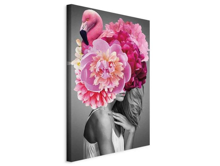 Leinwandbild Flamingo Girl Grau Pink B: 40 cm